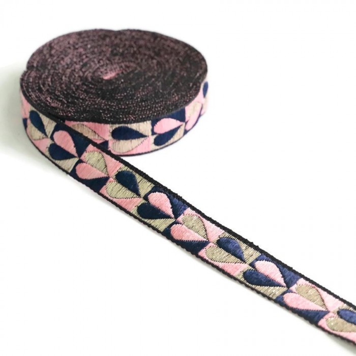 Ribbons Heart ribbon - Pink and navy blue - 20 mm babachic