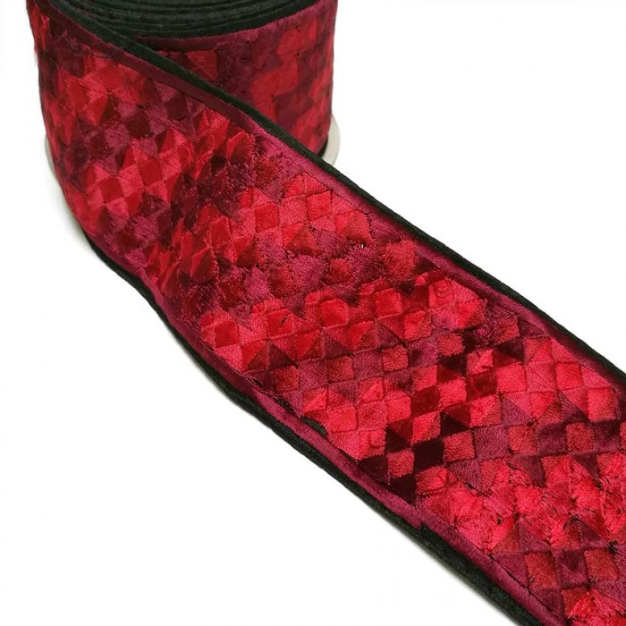 Embroidery Red embroidered ribbon - Pixel - 65 mm babachic
