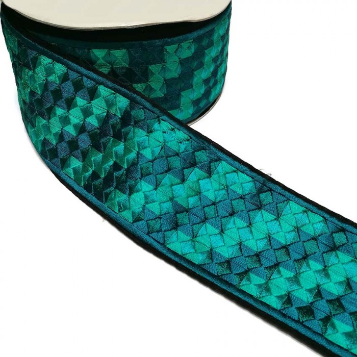 Broderies Ruban brodé turquoise - Pixel - 65 mm babachic