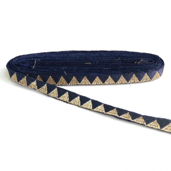 Braid Dark blue ribbon with golden triangles - 15 mm