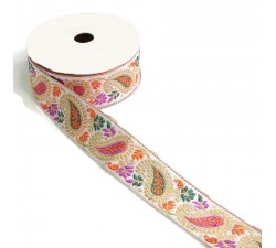 Broderies Ruban vintage - Orange, lilas et vert - 35 mm
