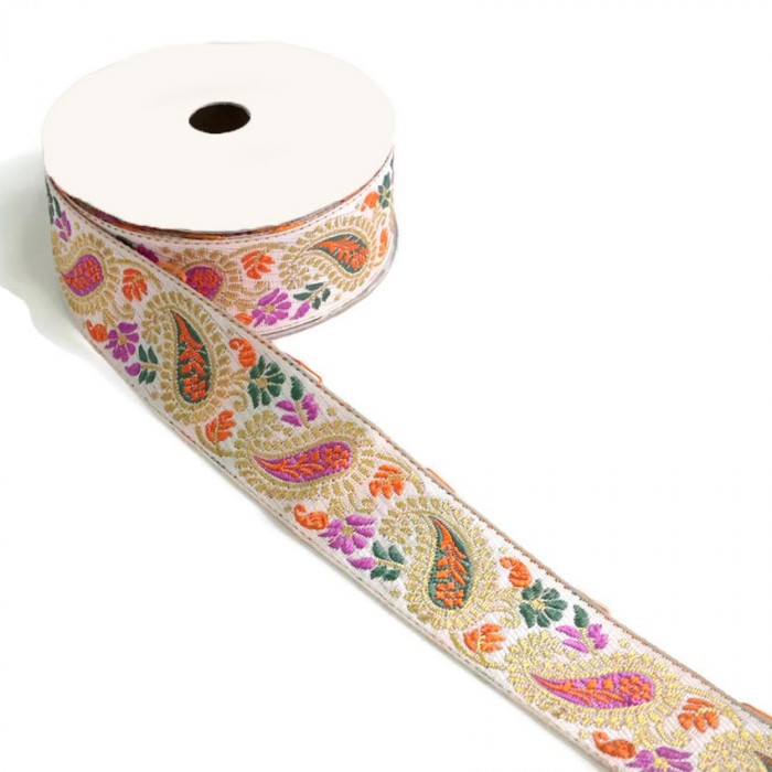 Embroidery Ribbon vintage - Orange, lilac and green - 35 mm