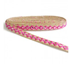 Broderies Bordure miroirs à carreaux brodés - Rose - 25 mm
