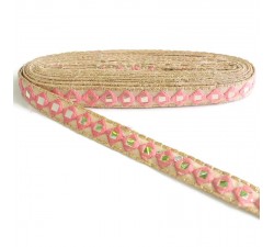 Broderies Bordure miroirs à carreaux brodés - Rose pâle - 25 mm