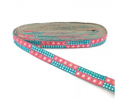 Braid Pink and blue sequins braid - 25 mm
