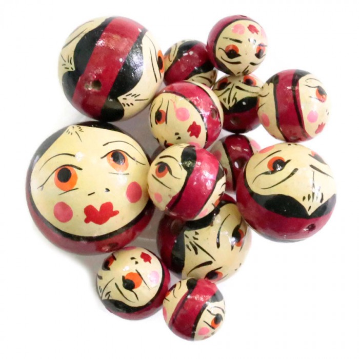 Faces Wooden beads - Doll - Dark magenta Babachic by Moodywood