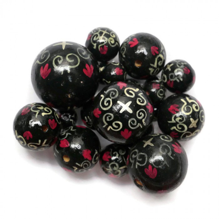 Perles en bois Royal - Noir et rose