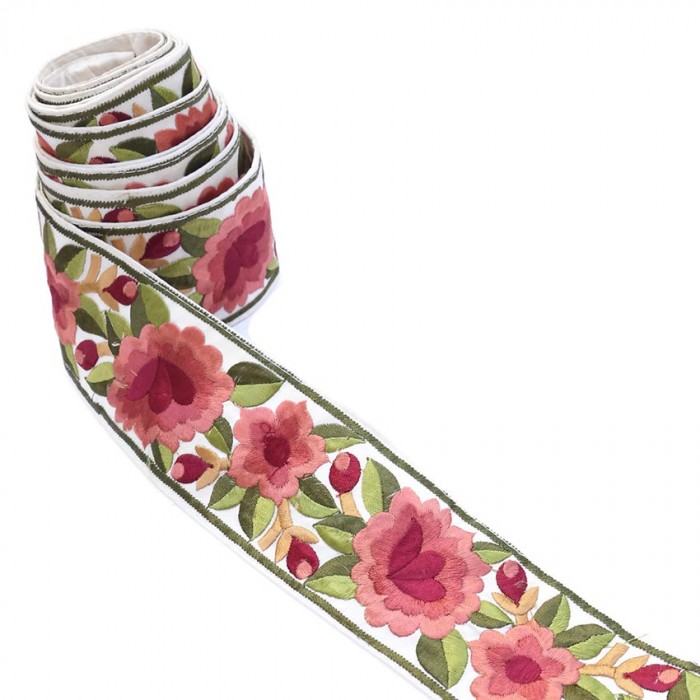 Embroidery Blossom border with silk thread - Antic pink - 55 mm babachic