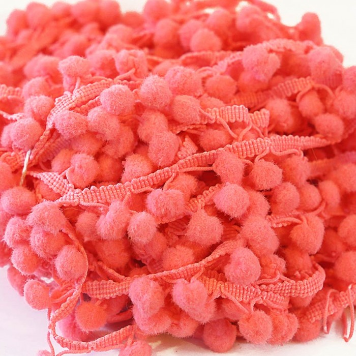 The mediums Pompom braid - Coral - 25 mm babachic