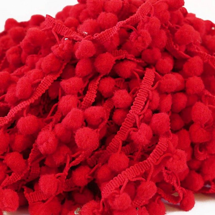 Los medianos Galón Pompones - Rojo - 25 mm babachic