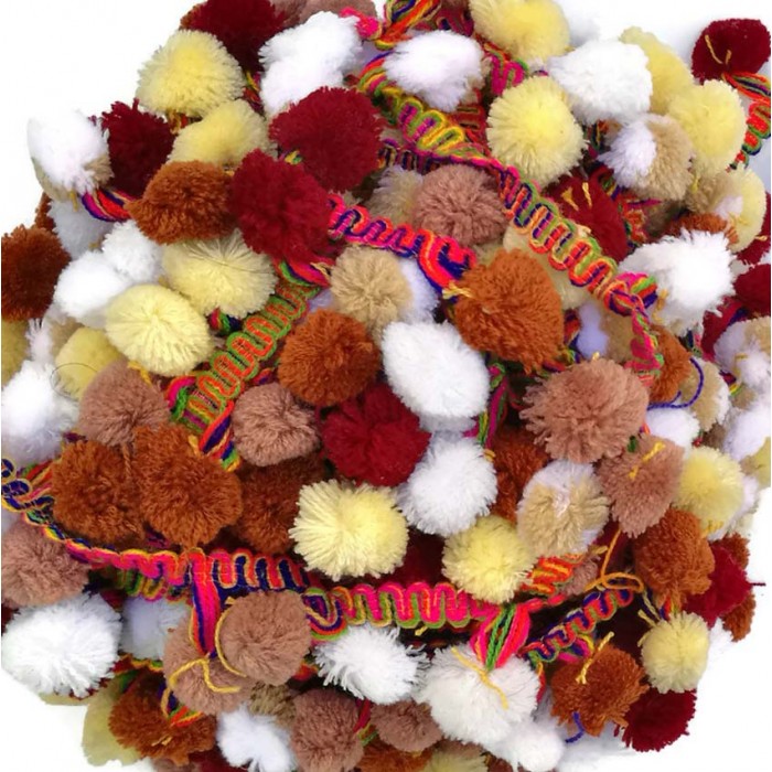 The big ones Pompom braid XL - Brown, beige, white, light yellow and burgundy - 45 mm babachic