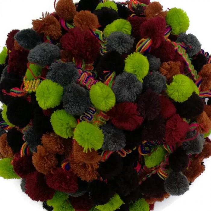 The big ones Pompom braid XL - Green, brown, grey and burgundy - 45 mm babachic