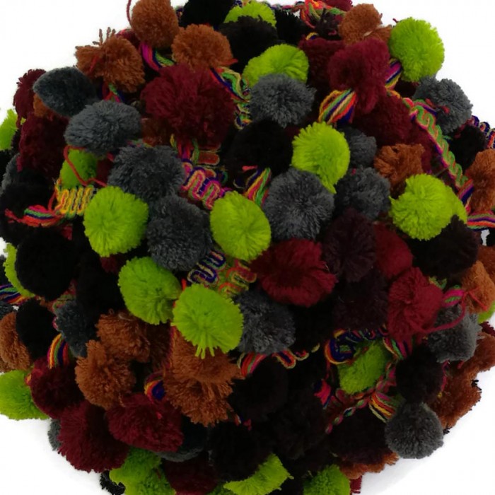 Les grands Galon Pompons XL - Vert, marron, gris et bordeaux - 45 mm babachic