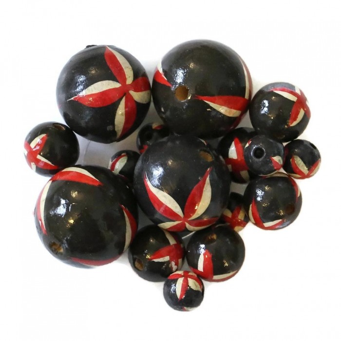 Flowers Wooden beads - Starfish - Black and red Babachic by Moodywood