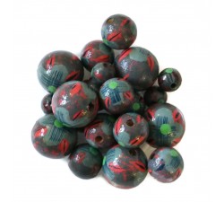Flowers Wooden beads - Hibiscus - Grey and red Babachic by Moodywood