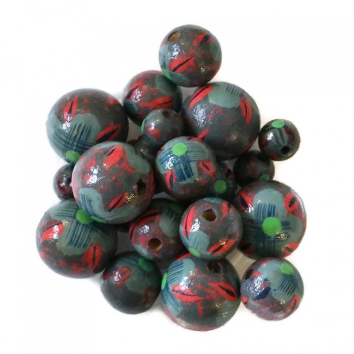 Flowers Wooden beads - Hibiscus - Grey and red Babachic by Moodywood