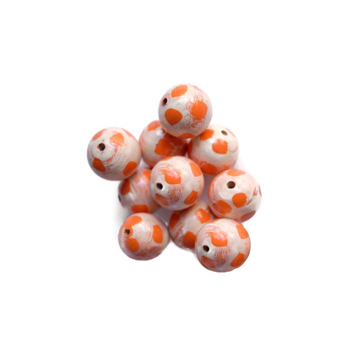 Moon Wooden beads - Moon - White and orange Babachic by Moodywood