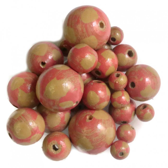 Moon Wooden beads - Moon - Coral and brown Babachic by Moodywood