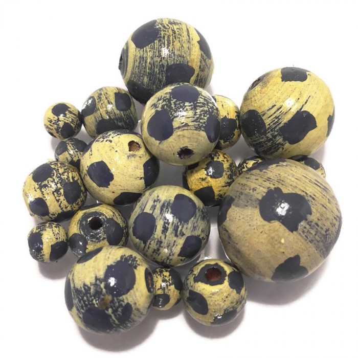 Moon Wooden beads - Moon - Pale yellow and blue Babachic by Moodywood
