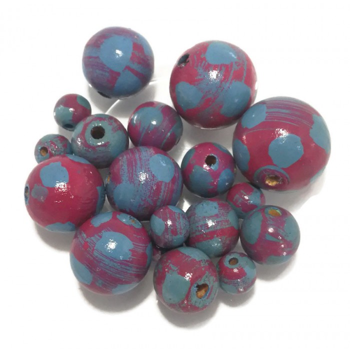 Moon Wooden beads - Moon - Magenta and turquoise Babachic by Moodywood
