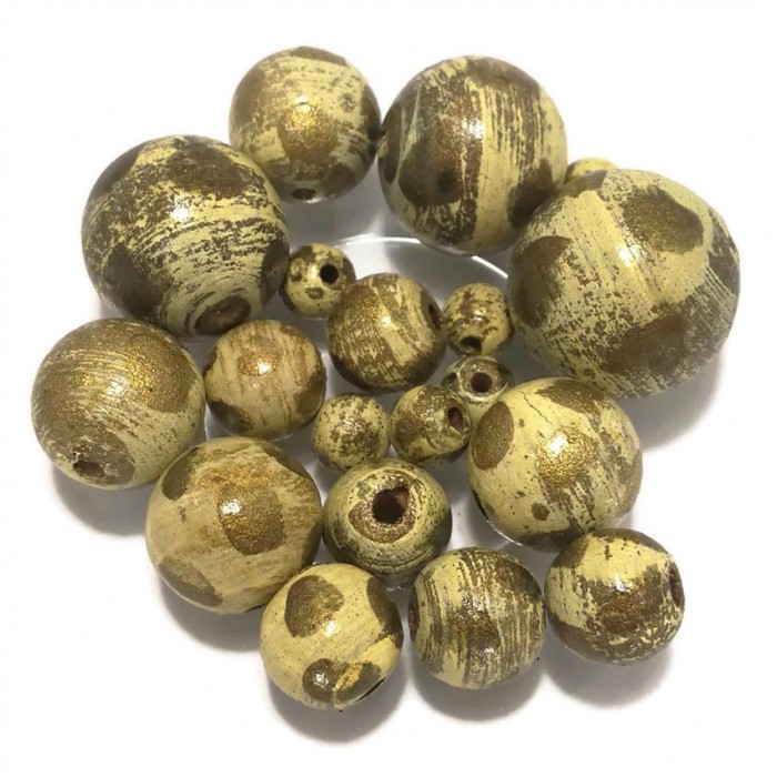Moon Wooden beads - Moon - Pale yellow and gold Babachic by Moodywood