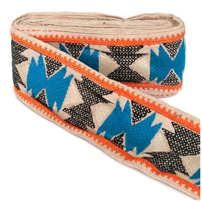 Broderies Galon brodé Pérou noir et bleu - 90 mm babachic