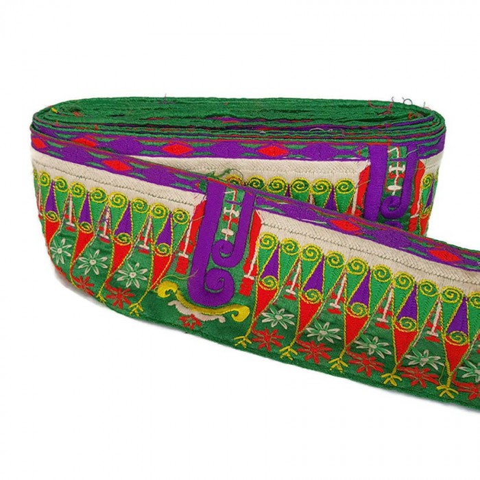 Embroidery Indian border - Green, red and purple - 90 mm babachic