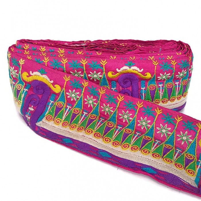 Embroidery Indian border - Pink, green and purple - 90 mm babachic