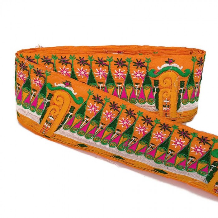 Embroidery Indian border - Orange - 90 mm babachic