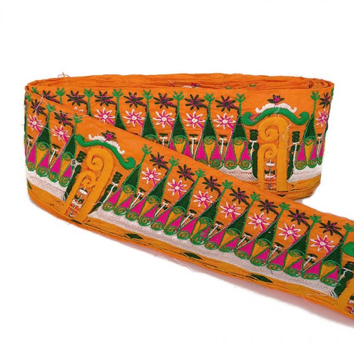 Broderies Bordure large Indienne - Orange - 90 mm babachic