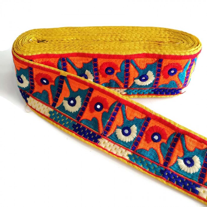 Bordado Cinta Etnica - Amarillo, naranja, rojo, azul - 75 mm Babachic by Moodywood