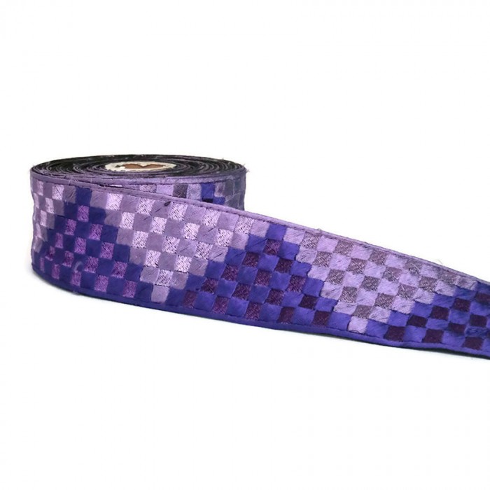 Broderies Large galon tissé en forme de pixels lila et violet - 65 mm de largeur babachic