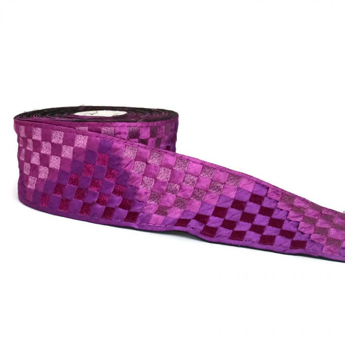 Embroidery Large magenta woven ribbon of 65 mm of width babachic