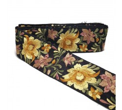 Embroidery Sewing border in beige and black silk - 65 mm of width babachic