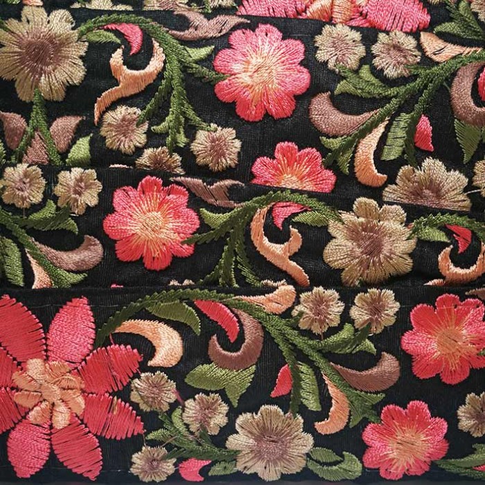 Embroidery Silk border black and pink - 50 mm babachic
