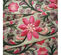 Embroidery Silk border beige and pink - 50 mm babachic