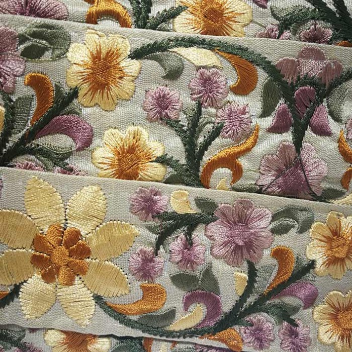Broderies Broderie en soie beige et jaune - 50 mm babachic