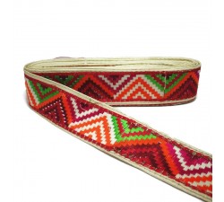 Embroidery Green, red and pink zigzag border - 45 mm babachic