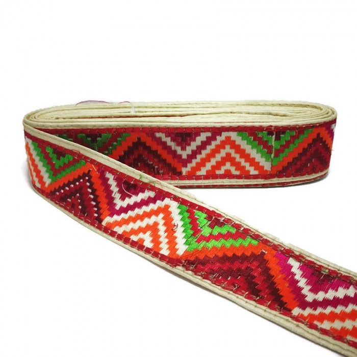 Broderies Ganse zig zag vert, rouge et rose - 45 mm babachic