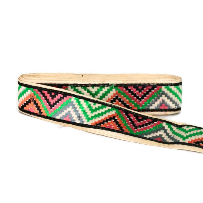 Embroidery Green, black and orange zigzag border - 45 mm babachic