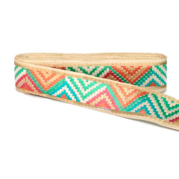 Bordado Cinta de zigzag turquesa y rosa - 45 mm babachic