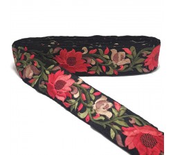 Black and red Lily silk border - 45 mm