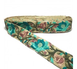 Broderies Bordure Soie Lys turquoise - 45 mm Babachic by Moodywood