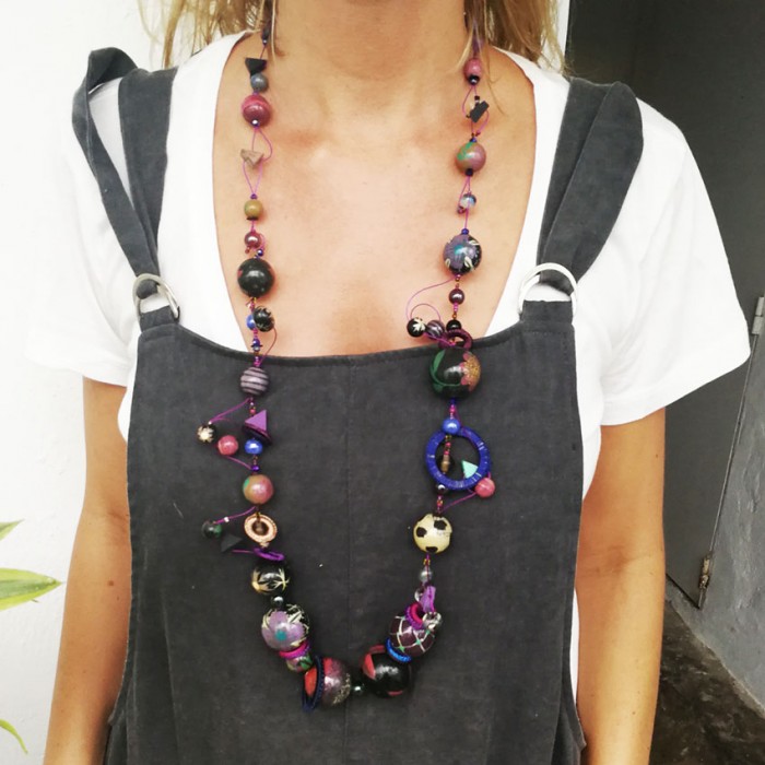 Necklaces Mid length black aubergine spirals necklace Babachic by Moodywood