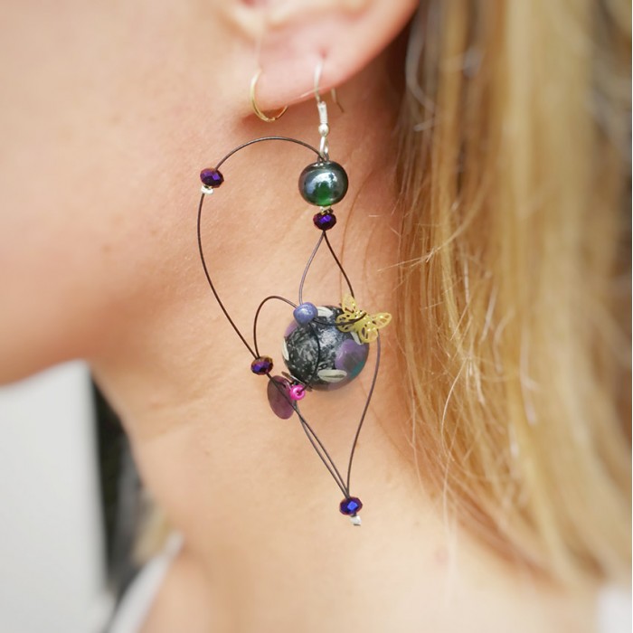 Earrings Black and purple Butterfly earrings Babachic by Moodywood