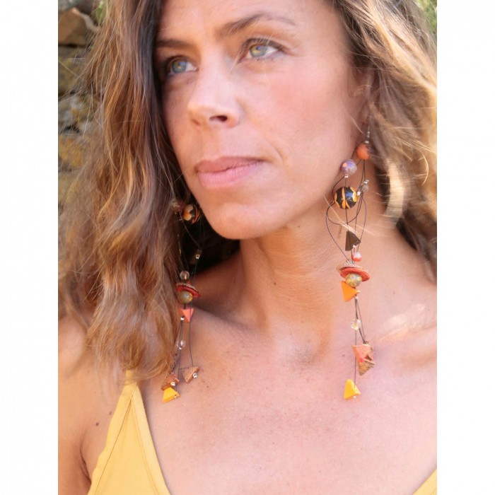 Earrings Orange brown extra long earrings Babachic by Moodywood