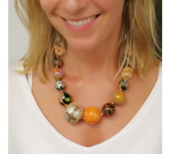 Necklaces Orange brown wooden beads necklace Babachic by Moodywood