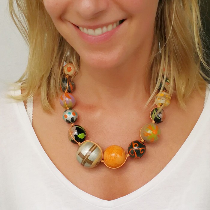 Collares Collar de bolas de madera marrón naranja Babachic by Moodywood
