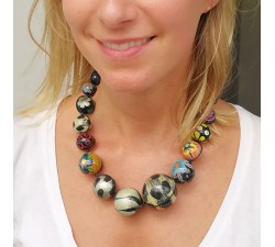Black and blue wooden beads necklace