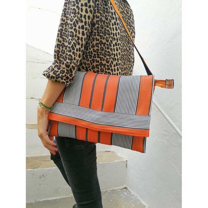 Decorar paso principio Bolso unisex para portátil en tela de rayas, naranja y negro